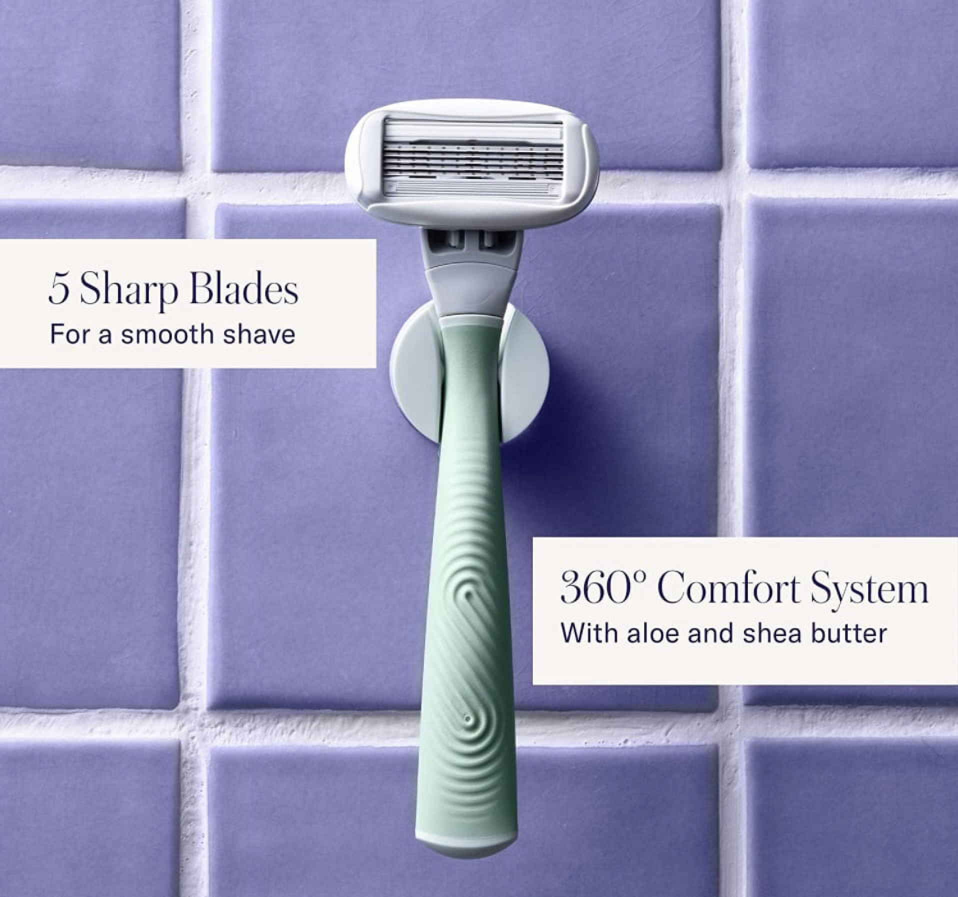 Flamingo 5-Blade Women's Razor: 1 Mint & Gold Razor Handle + 6 Razor Blade Refills Cartridges, BULK