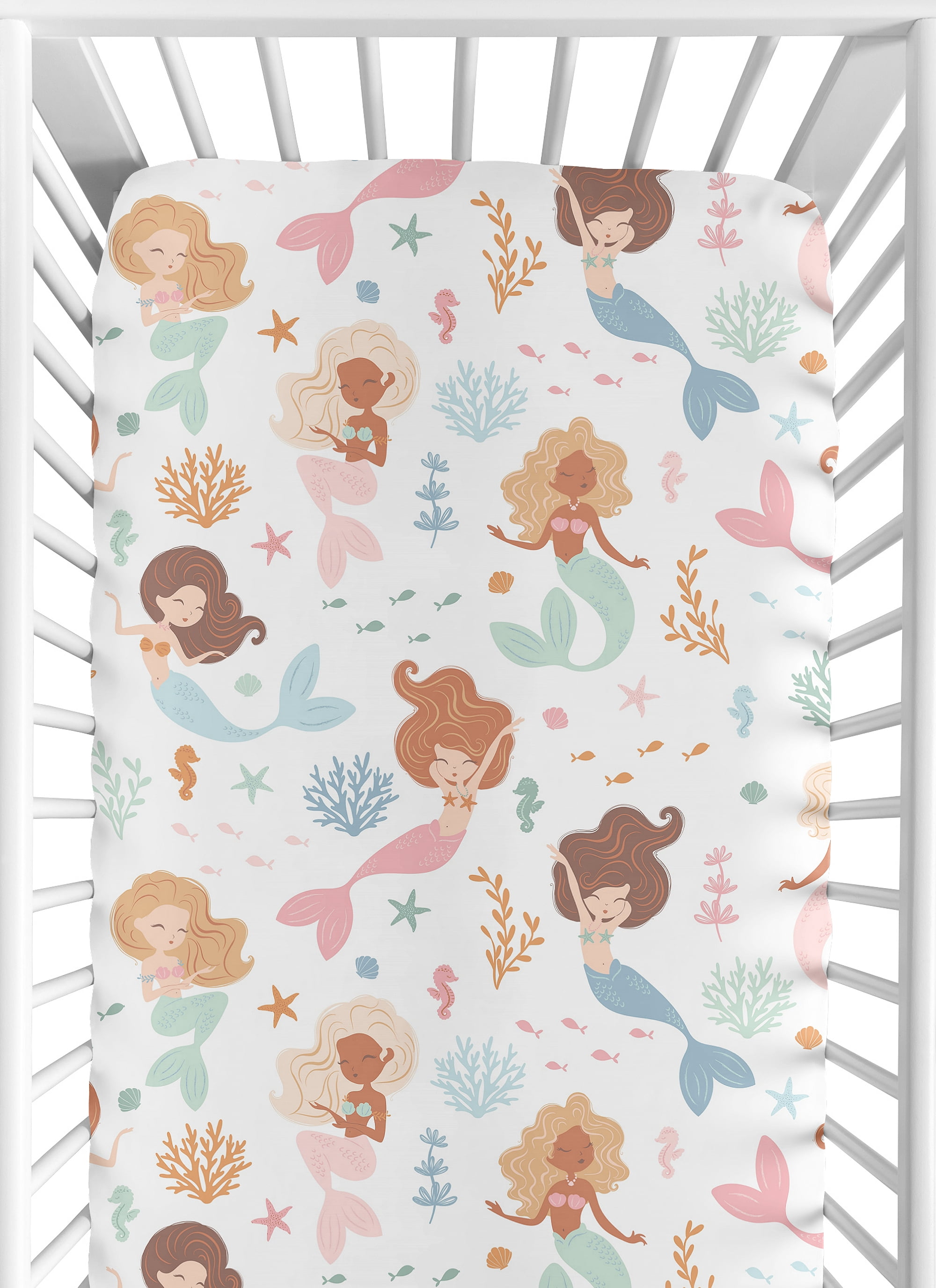 Sweet Jojo Designs Mermaids Pink Blue Orange Fitted Crib Sheets 2 Piece Set