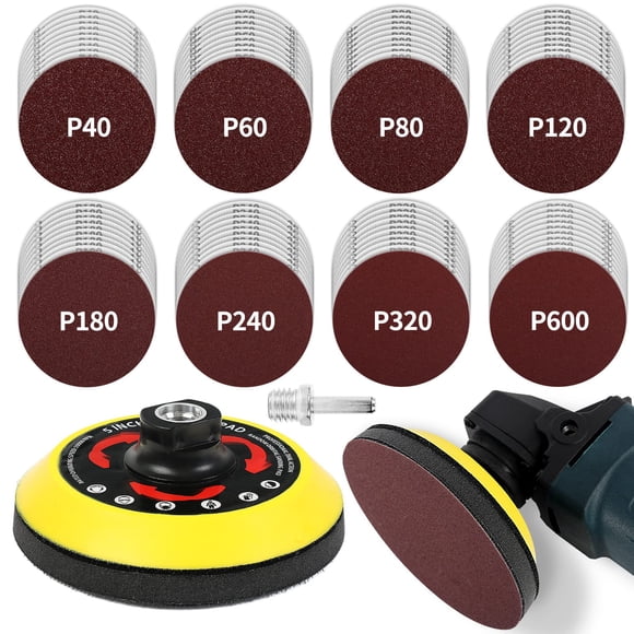 Pomsare 80PCS Angle Grinder Sanding Discs, 5 Inch Upgraded Hook and Loop Backing Pad Attachments with 5/8-11 Threads, Sanding Pad