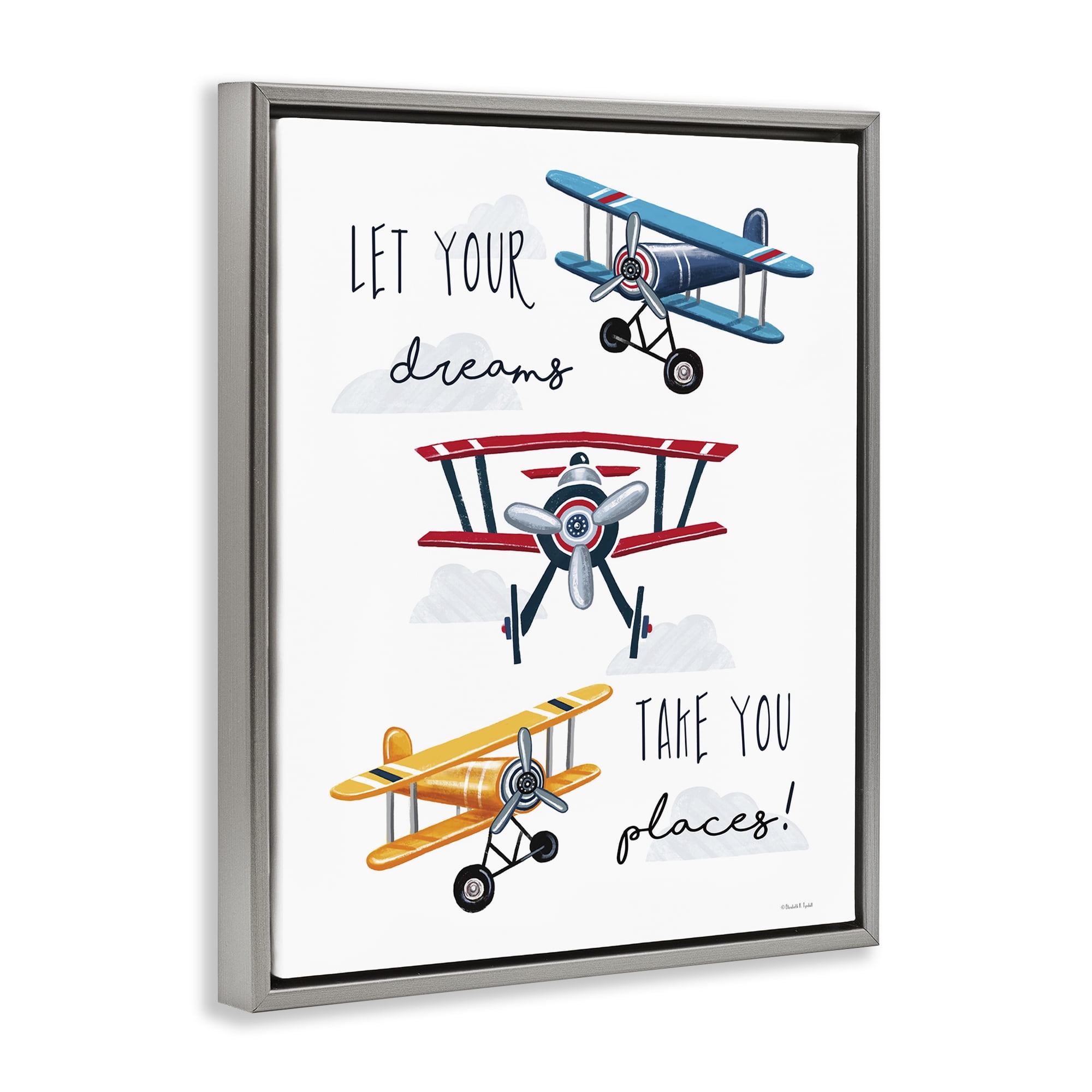 Stupell Industries Dreams Take You Places Transportation Painting Gray Floater Framed Art Print Wall Art, 25 x 31