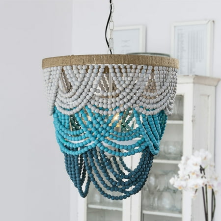 

Bohemian 4-Light Distressed White and Blue Beaded Chandelier - 19.7-in W