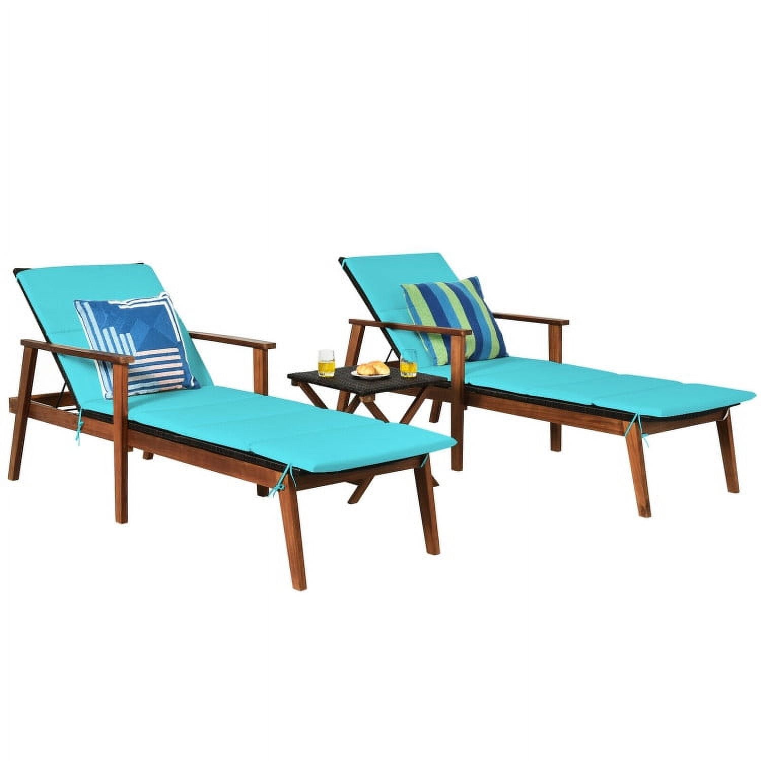 Aimee Lii 3 Pieces Portable Patio Cushioned Rattan Lounge Chair Set with Folding Table, Outdoor Patio Furniture Set, Turquoise Aimee Lii 3 Pieces Portable Patio Cushioned Rattan Lounge Chair Set with Folding Table, Outdoor Patio Furniture Set, Turquoise