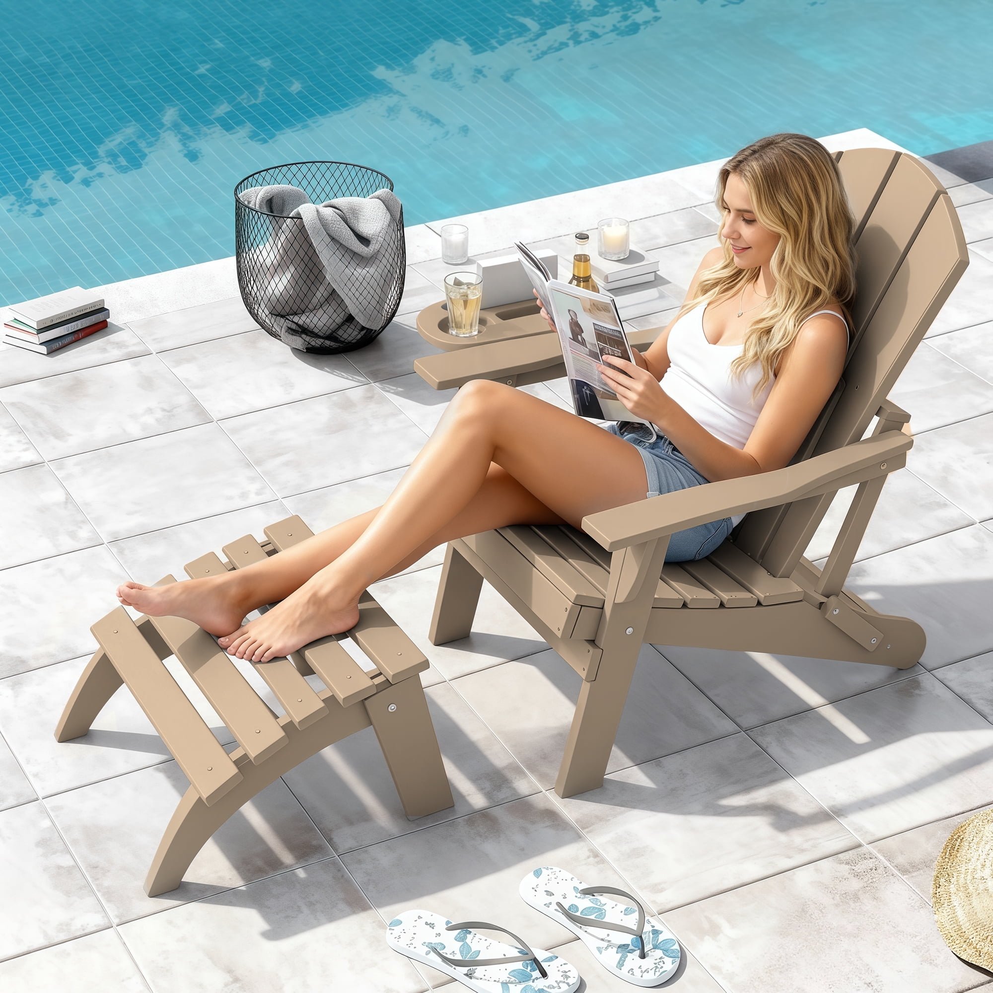 FOOWIN Folding HDPE Adirondack Chairs Set of 4, Brown