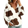 thumbnail image 2 of Womans Tops Dqueduo Women's Cow Print V Neck Long Sleeve Casual Loose Blouse Shirt, 2 of 7