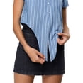 thumbnail image 6 of MODA NOVA Junior's Striped Button Up Short Sleeve Tie Front Crop Shirt Blue XL, 6 of 7