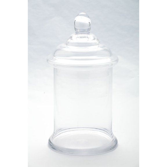 CC Home Furnishings 13” Clear Cylindrical Hand-Blown Glass Jar with Finial Lid