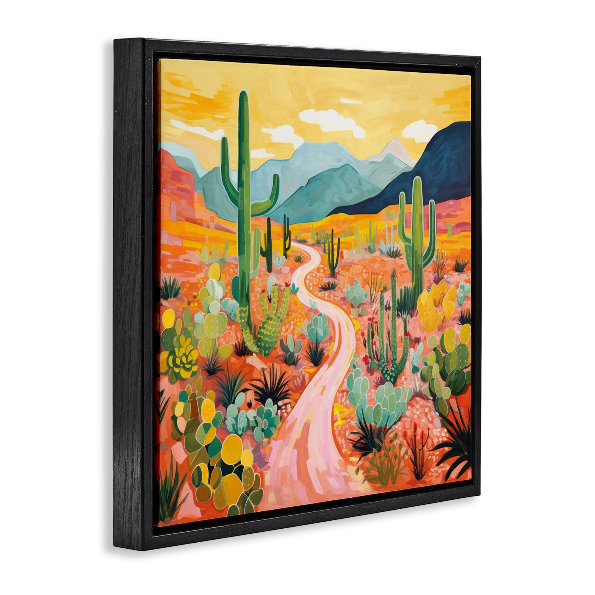 Stupell Industries Sunrise over Desert Path Landscape & Nature Painting Black Floater Framed Canvas Art Print Wall Art, 18 x 18