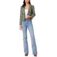 thumbnail image 2 of INSPIRE CHIC Women's Jacket Leather Blazer Long Sleeve Notched Lapel Collar Vintage Moto Biker Vegan Pleather Coat M Army Green, 2 of 6