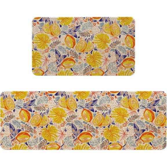 Lemon Kitchen Rug Sets of 2 Non Slip Washable, Lemon Kitchen Mat Set Home Decor Summer Kitchen Mats and Rugs