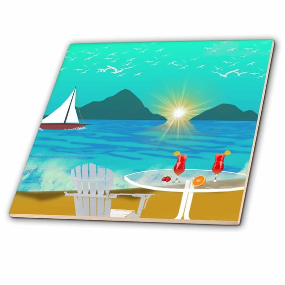3dRose, Margaritas on the Beach Painting, 6 Inch Ceramic Tile