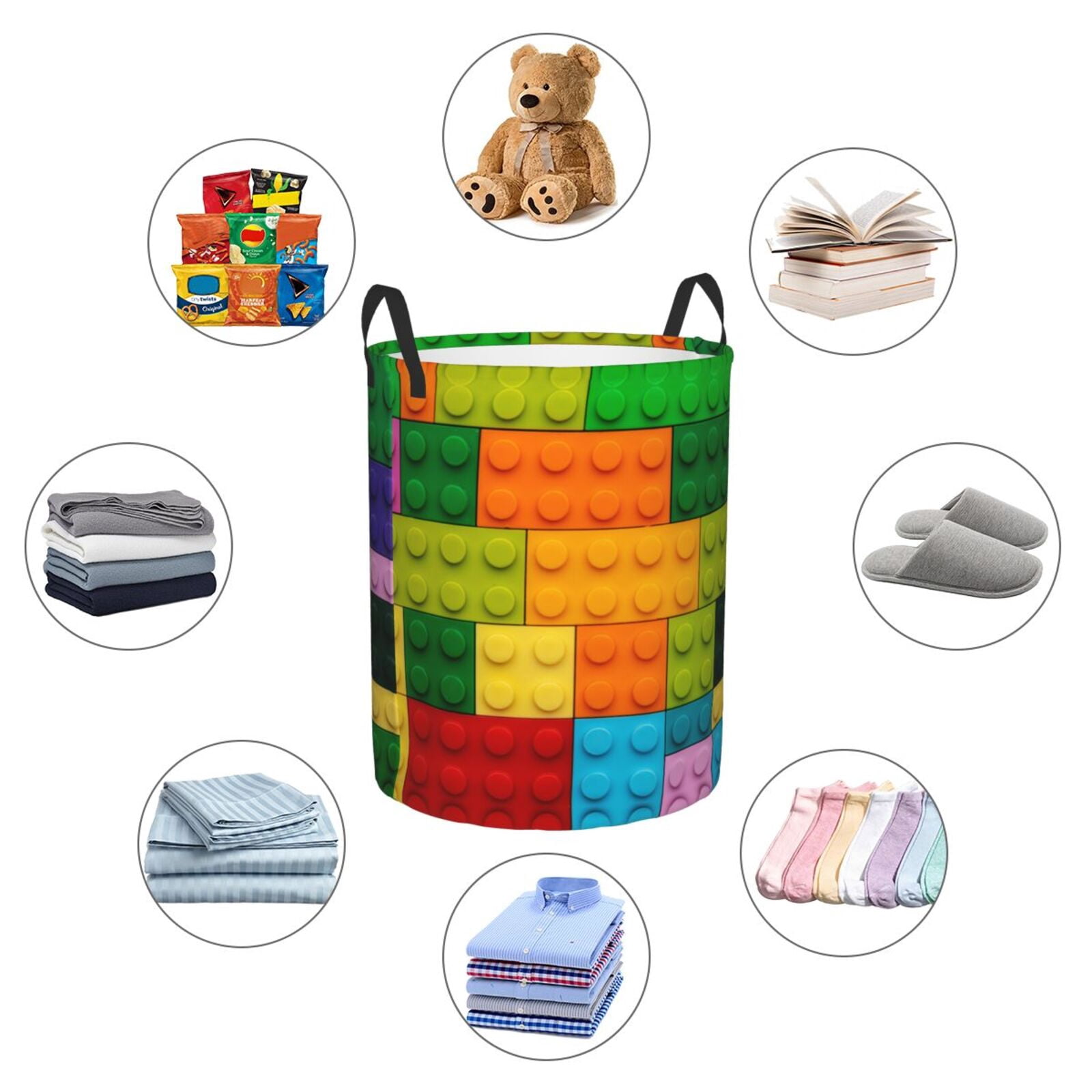 Large Laundry Basket with Handles - Colorful Building Blocks Kids Baby Dirty Clothes Laundry Hamper for Bedroom Aesthetic