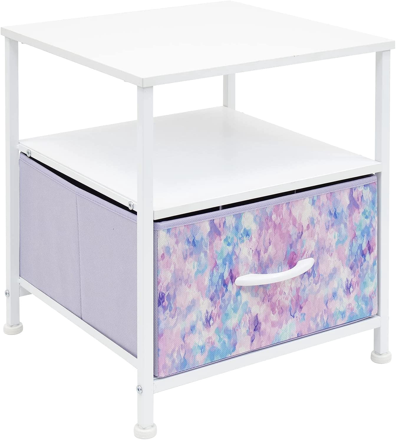 Sorbus Nightstand 1-Drawer Shelf Storage- Bedside Furniture & Accent End Table Chest for Home, Bedroom, Office, College Dorm, Steel Frame, Wood Top, Easy Pull Fabric Bins (Purple)