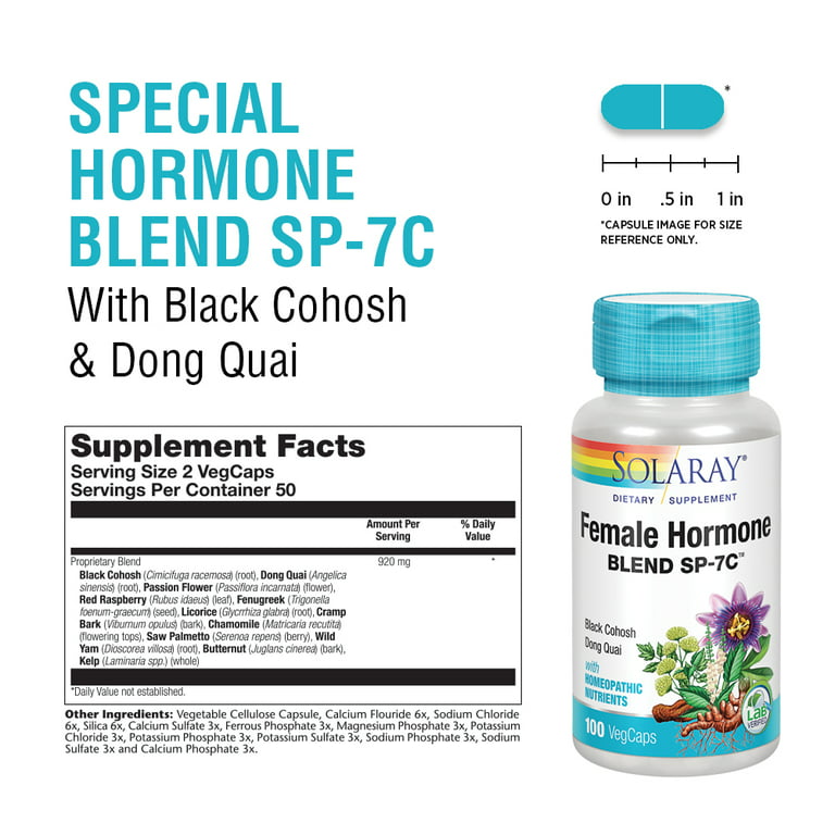 stil crack Bedre Solaray Female Hormone Blend SP-7C | W/ Black Cohosh, Dong Quai, Passion  Flower, Wild Yam & More | 100 VegCaps, 50 Serv. - Walmart.com
