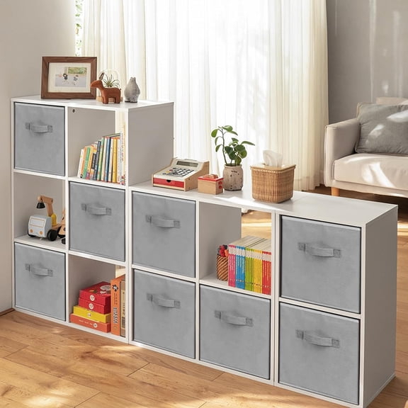 Large Storage Cubes, 13x13 Cube Storage Bins (Set of 10), Fabric Collapsible Storage Bins with Dual Handles, Foldable Cube Baskets for Shelf, Closet Organizers and Storage Box (Grey)