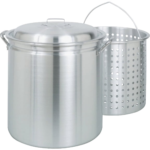 Bayou Classic Aluminum Stockpot 4060 - Perforated Basket, Domed Lid - 60 Qt, Silver