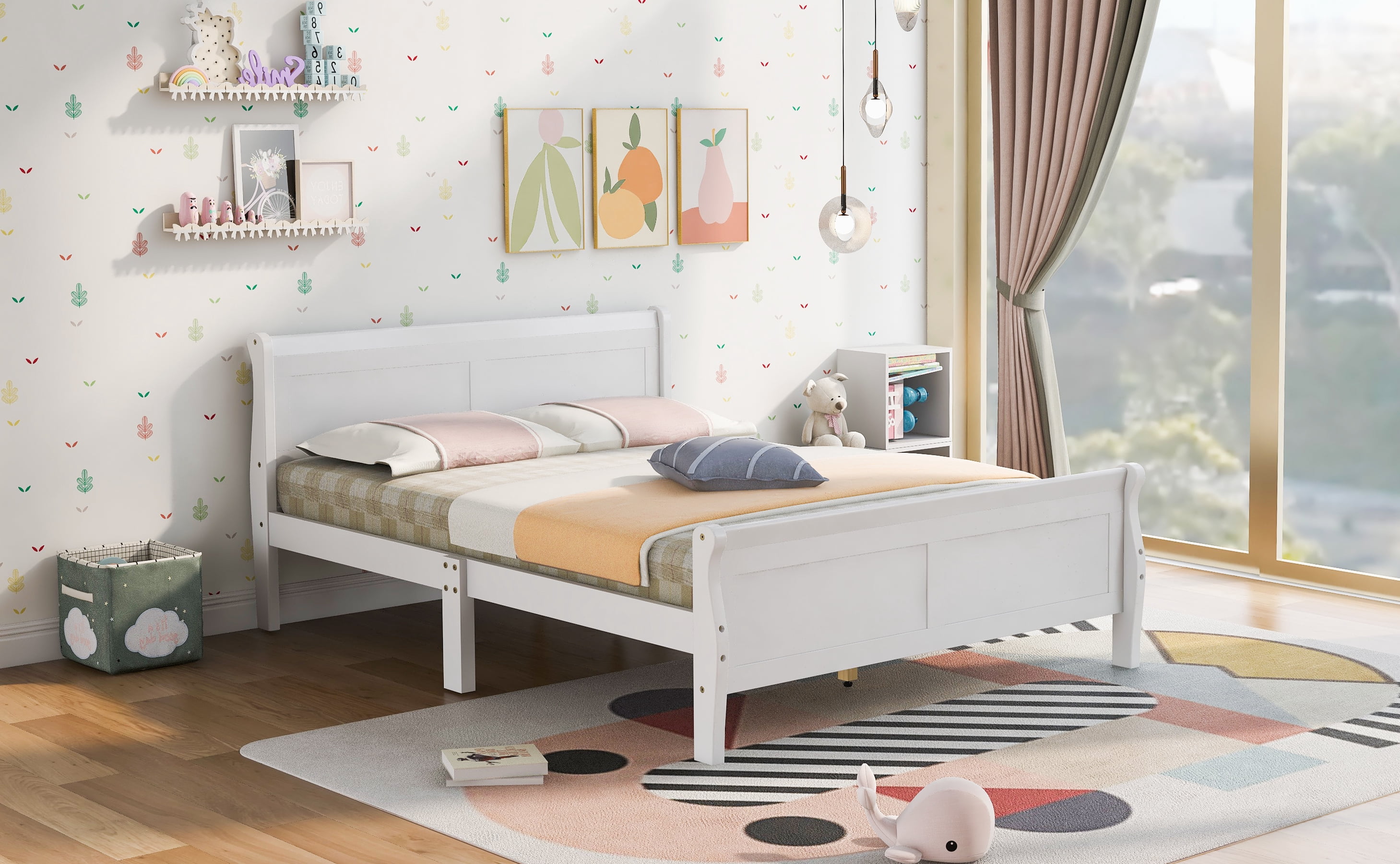 Mintazer Full Size Platform Bed Frame with Classic Panel Headboard & Footboard for Bedroom, No Box Spring Needed, White