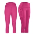 thumbnail image 6 of Oksale Tummy Control Capri Leggings for Women Plus Size Stretch High Waisted Yoga Pants Butt Lifting with Pocket Solid Color Fitness Capris Hot Pink M, 6 of 11