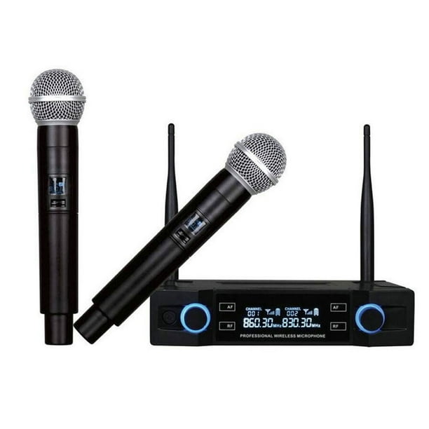 3 piezas de micrófono inalámbrico profesional doméstico dual Micrófono inalámbrico Altavoz Micrófono de mano Micrófono de karaoke Reproductor de música con enchufe de EE. UU. Para reuniones de oficina