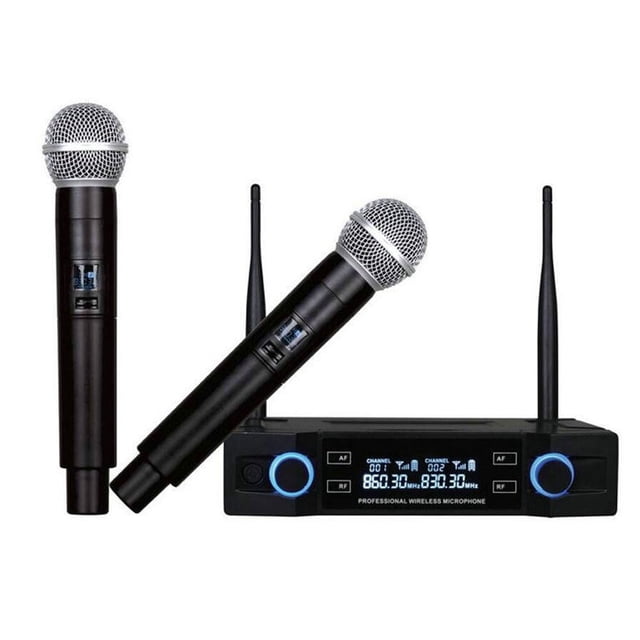 3 piezas de micrófono inalámbrico profesional doméstico dual Micrófono inalámbrico Altavoz Micrófono de mano Micrófono de karaoke Reproductor de música con enchufe de EE. UU. Para reuniones de oficina