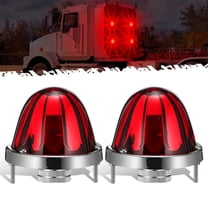Partsam 2Pcs Red Glass Lens Watermelon Lights [Patented], Red LED Side Marker Turn Signal Lights with Stainless Steel Bezel Replacement for Kenworth Peterbilt Freightliner