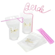 Koyal Wholesale Bachelorette Drink Pouch Cups With Straw Pack, Non-Leak Adult Drink Pouches, Gold Foil, 16-Pack