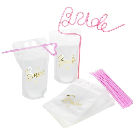 Koyal Wholesale Bachelorette Drink Pouch Cups With Straw Pack, Non-Leak Adult Drink Pouches, Gold Foil, 16-Pack