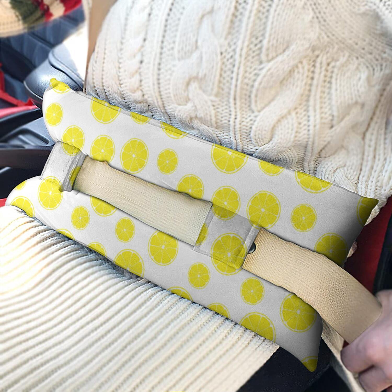 Yellow Fruit Seatbelt Pillow for Post-Surgery - Mastectomy Breast Surgery Heart Surgery Recovery Cushion - Soft Car Travel Pillow (Refreshing Lemon Print)