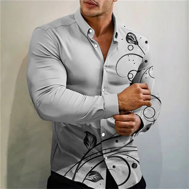Nueva camisa polo con estampado de flores de moda social de lujo para hombre, camisa de manga larga de diseñador de vestuario de un solo pecho para hombre