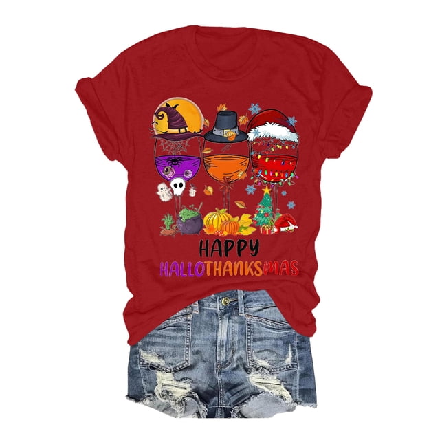 WEAIXIMIUNG T-Shirt à Manches Courtes Col Rond Imprimé Festif pour la Saint-Valentin pour Femmes