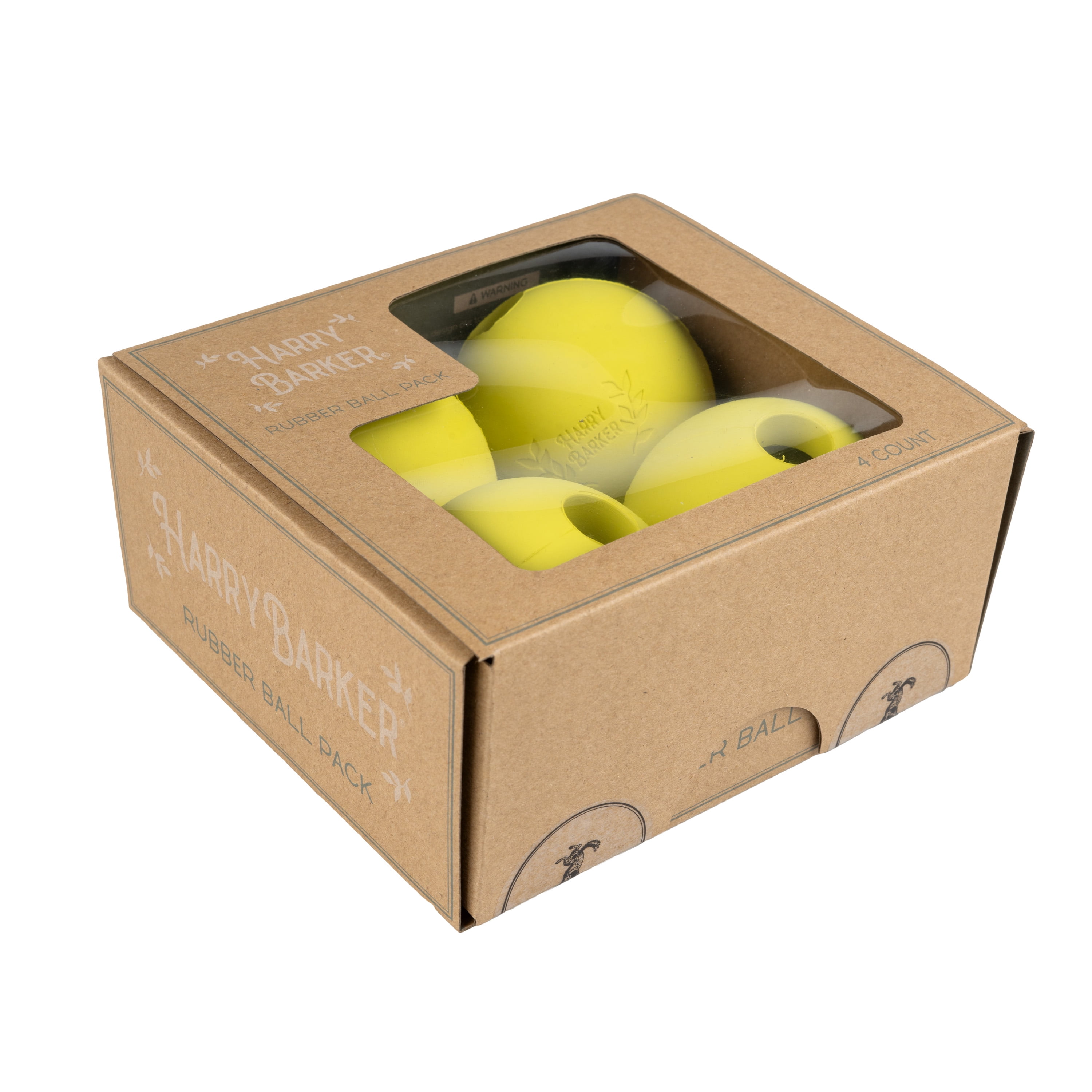Harry Barker Durable All-Natural Rubber Balls for Dogs 3" Rubber Balls, Yellow, 4 Pack Set