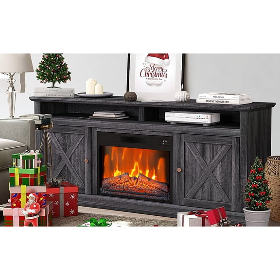 67 Inch Farmhouse Fireplace TV Stand with 23" Electric Fireplace Insert, Remote Control