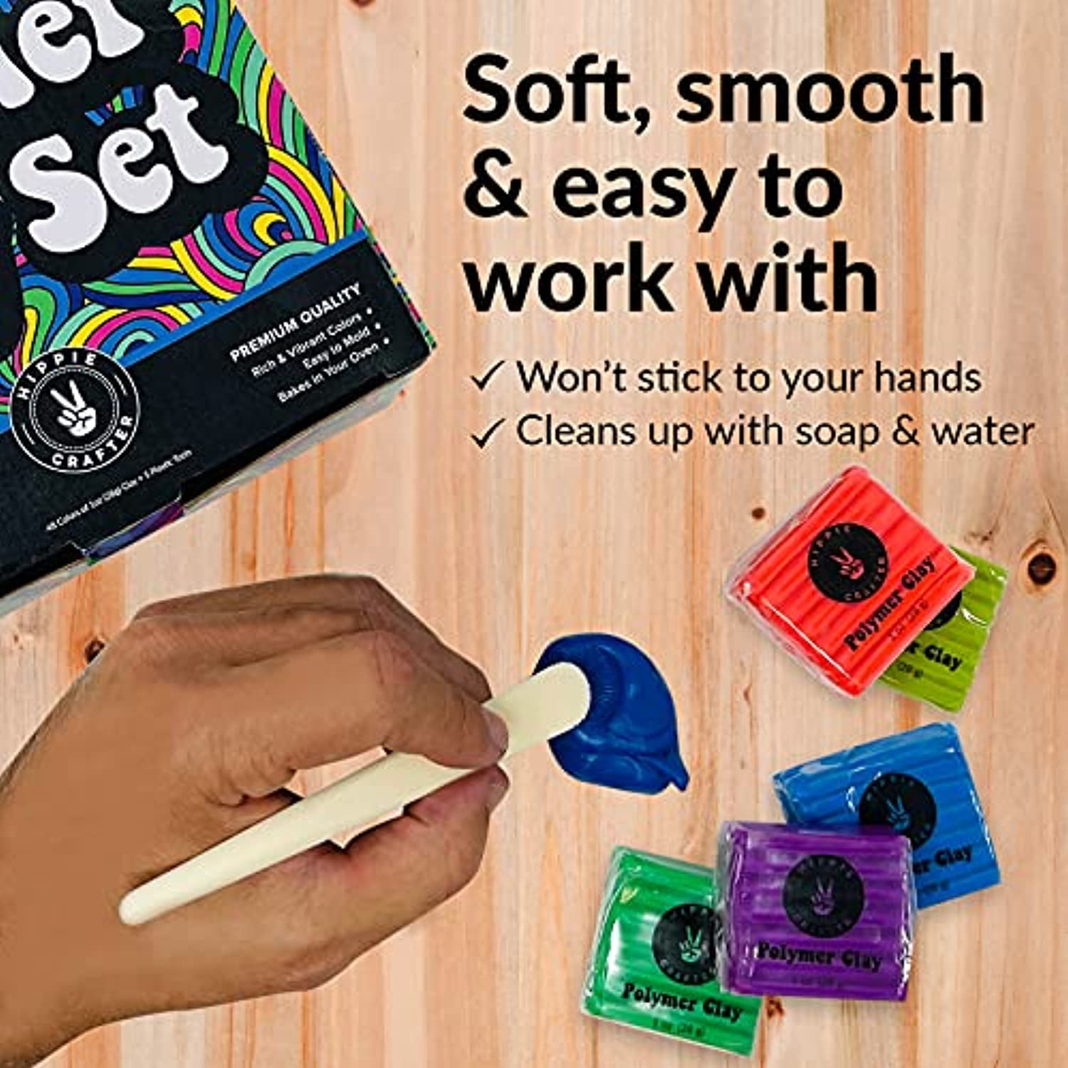 Hippie Crafter Polymer Clay Set 48 Colors Modeling Clay Sculpting Dough Oven Bake Kit Baking Molding