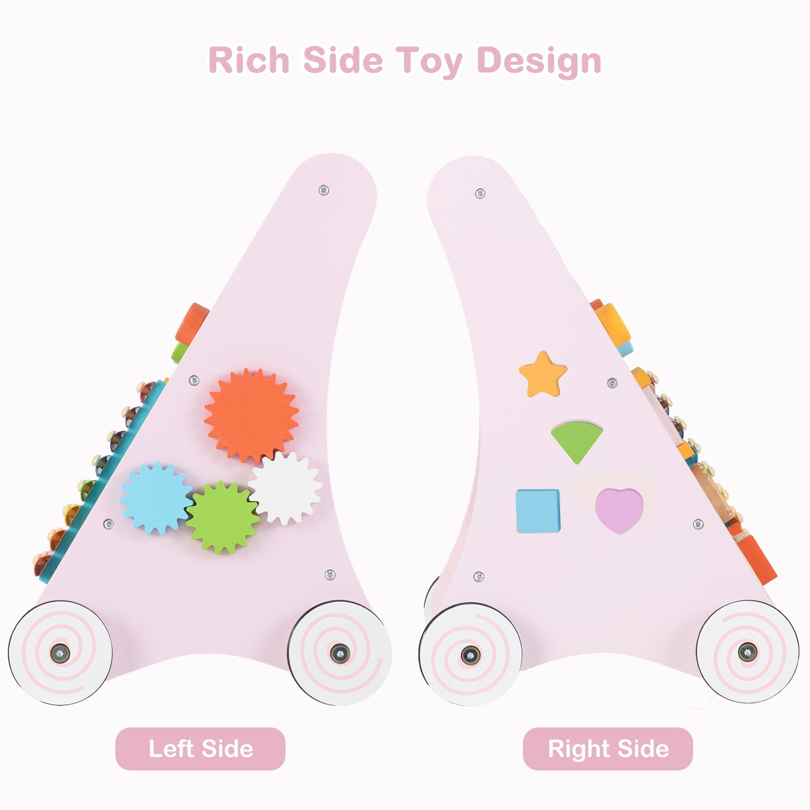 INFANS Wooden Baby Walker, Montessori Walker with Multiple Activity Toys, Storage, Push Walker Toys for Infant Learning to Walk, Sit to Stand Walker for Boys Girls Aged 1+ Years