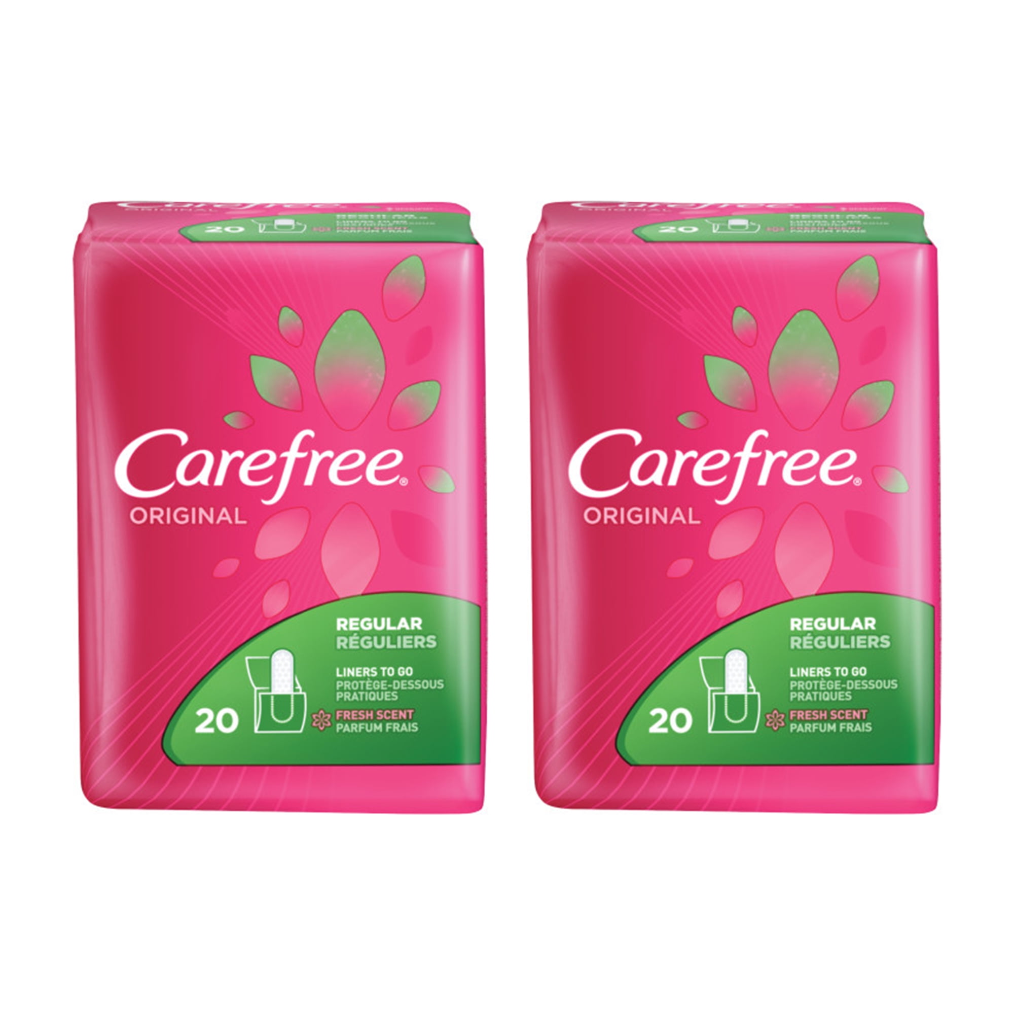 CAREFREE Original Regular To-Go Pantiliners, Fresh Scent 20 ea (Pack of 2)