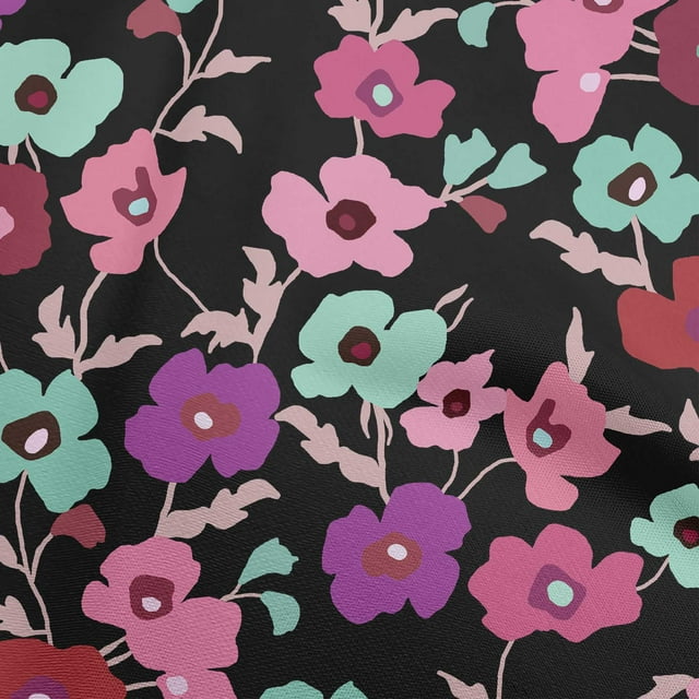 oneOone Tissu Polyester Spandex Rose Matériel de Robe Florale Tissu Imprimé Tissu au Mètre 56 Pouces de Large