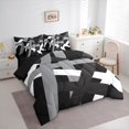 thumbnail image 3 of Manfei Black Gray Striped 7-Piece Bedding Comforter Set,Abstract Geometric Lines King Bedding Sets,Minimalist Stripes Bed Sheets For Girls Kids,Microfiber Bedroom Decor Reversible, 3 of 8
