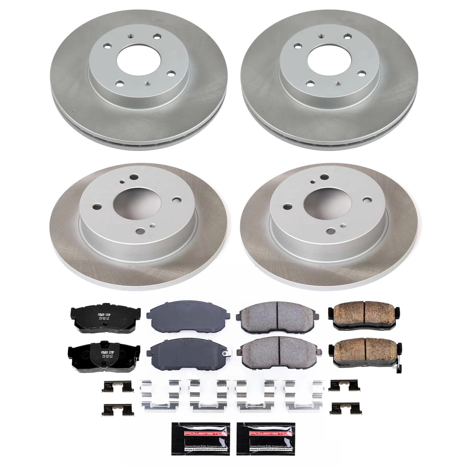 PowerStop Front and Rear Semi-Coated Rotor and Low-Dust Ceramic Brake Pad Kit SC750