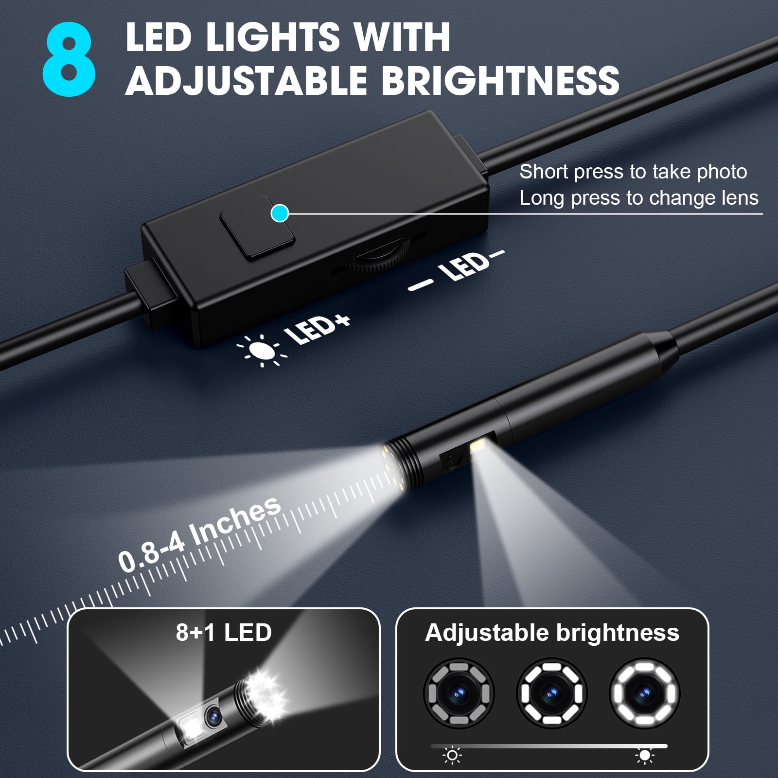 OneAmg Borescope with Light, 1920P HD Double Lens, 8+1 LED, IP67 Waterproof, 16.4 ft/5m -Compatible with Android & iOS