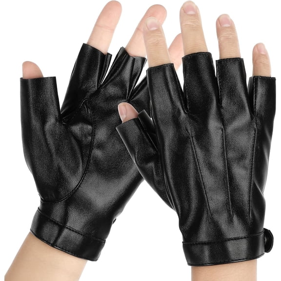 Fingerless Driving Gloves, Fingerless Leather Gloves PU Faux Leather Half Finger Black Glove for Men Women Teens Outdoor Sport Driving