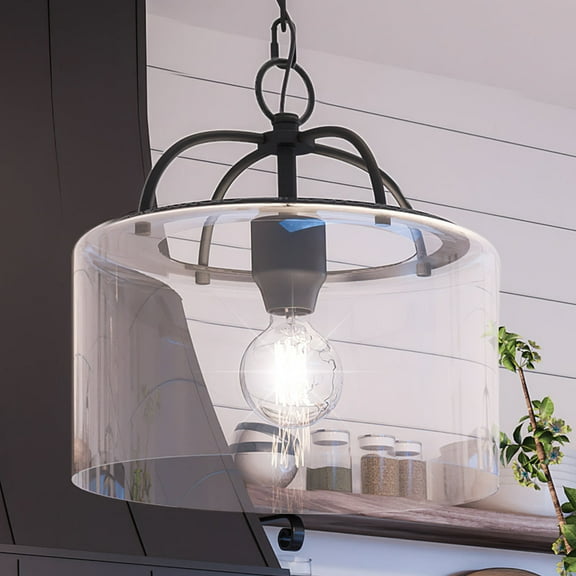 Luxury Modern Farmhouse Pendant, 13H x 13W, with Coastal Style, Midnight Black, UHP3977 by Urban Ambiance