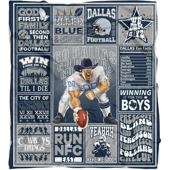 Dallas Football Blanket Gifts for Men Boys Kids Women Soft Flannel Team Color Throw Blanket Merch, 50x60 Inches