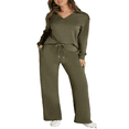 thumbnail image 5 of LYMAYTER XS-3XL Women V Neck Set Loose Long Sleeve Versatile Matching Suit Casual Fashion Sweatsuits, 5 of 6