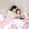 thumbnail image 4 of Feelyou Teens Ribbon Monogrammed Twin Bedding Sets 7-Piece, Pink Initial Letter K Bedding Comforter Set, Cartoon Cute Plaid Reversible Sheet Sets, Lightweight Room Decor, 4 of 7