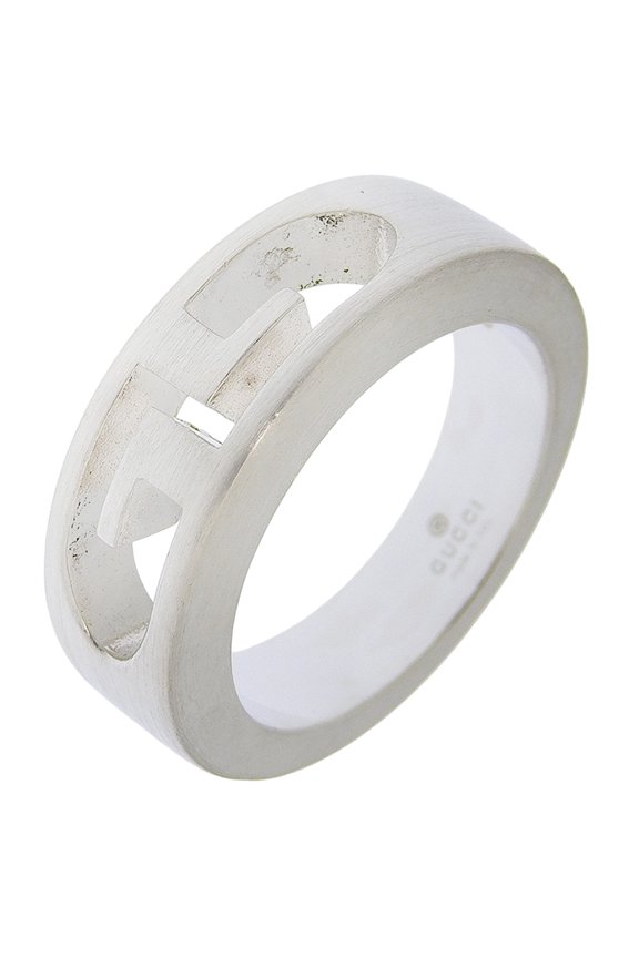Pre-Owned Gucci G Double Logo Ring, Size 9, Sterling Silver 925, Approx. 6.8g, Unisex.