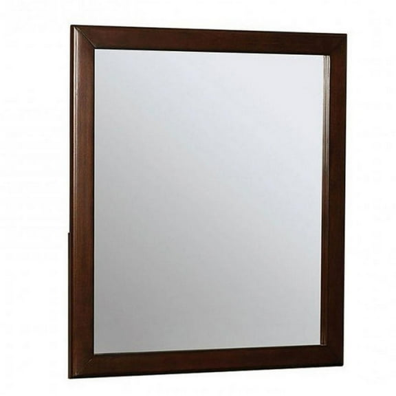 32 Inch Transitional Style Wooden Frame Mirror, Cherry