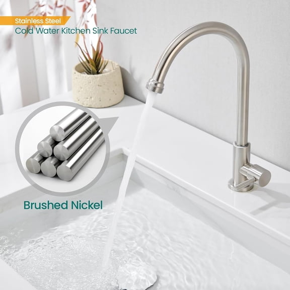 Cold Water Faucet Only – Brushed Nickel Stainless Steel Single Hole Faucets High Arc Utility Sink Faucet for Laundry, Outdoor, 3/4'' Thread End Garden Hose Adapter$$Tools & Hardware Other
