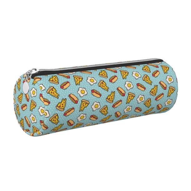Disketp Hot Dog Pizza Estuche Organizador de Lápices de Cuero, Estuche de Oficina con Cremallera para Bolígrafo y Lápiz