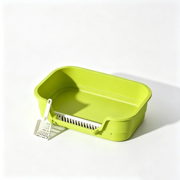 Semi-Enclosed High-Walled Cat Litter Box with Scoop (Anti-Scatter Design)