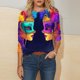 thumbnail image 3 of RKSTN Mardi Gras 3/4 Length Sleeve Womens Tops Oversized Crewneck Carnival Mask Print 3/4 Sleeve T Shirt Womens Casual Round Neck Tuesday Carnival Party Short Sleeve Tee Shirt Spring Summer Clothes, 3 of 6