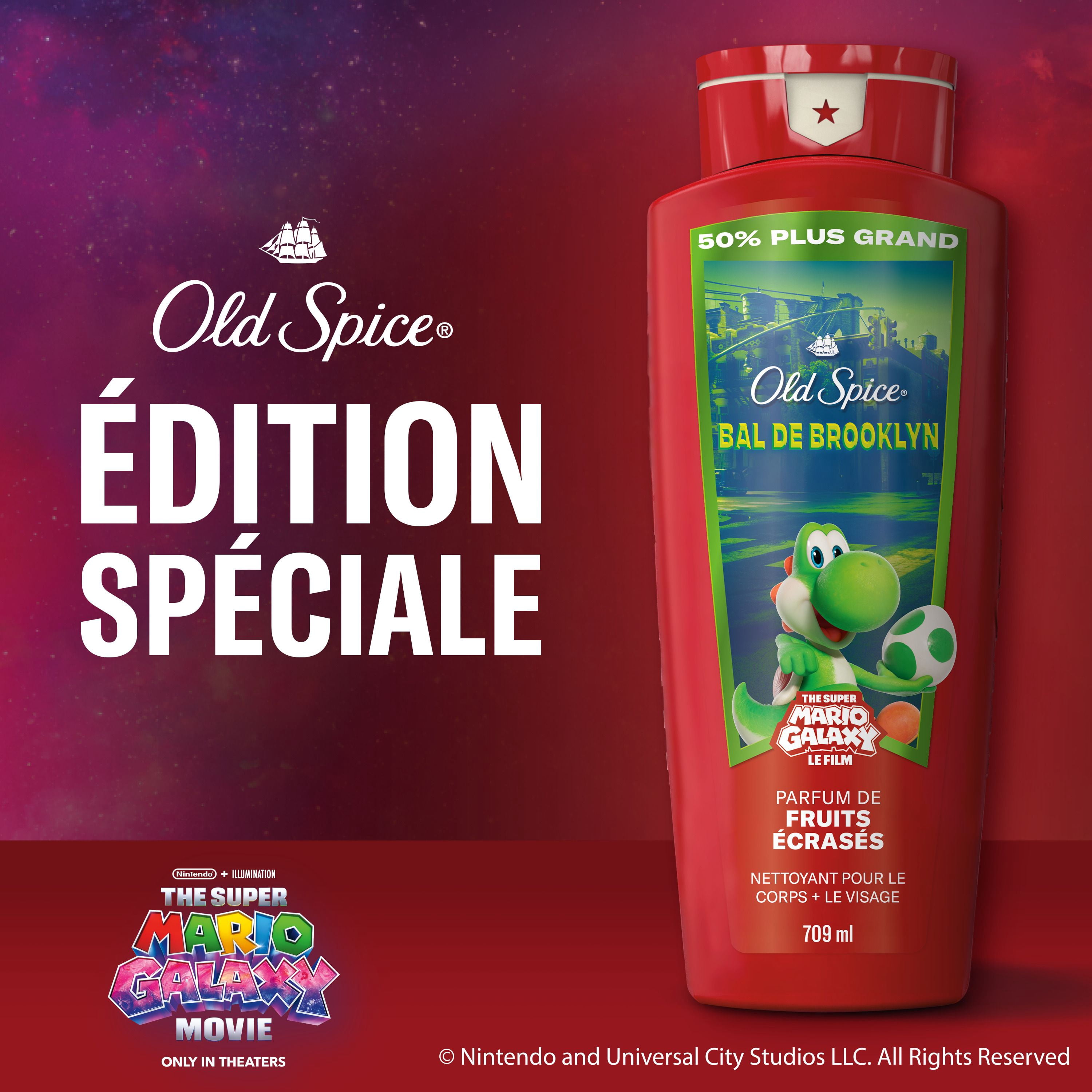 Nettoyant pour le corps Old Spice pour hommes, Bal de Brooklyn, parfum de fruits écrasés, Old Spice x The Super Mario Galaxy Movie, Fraîcheur après-lavage 24/7